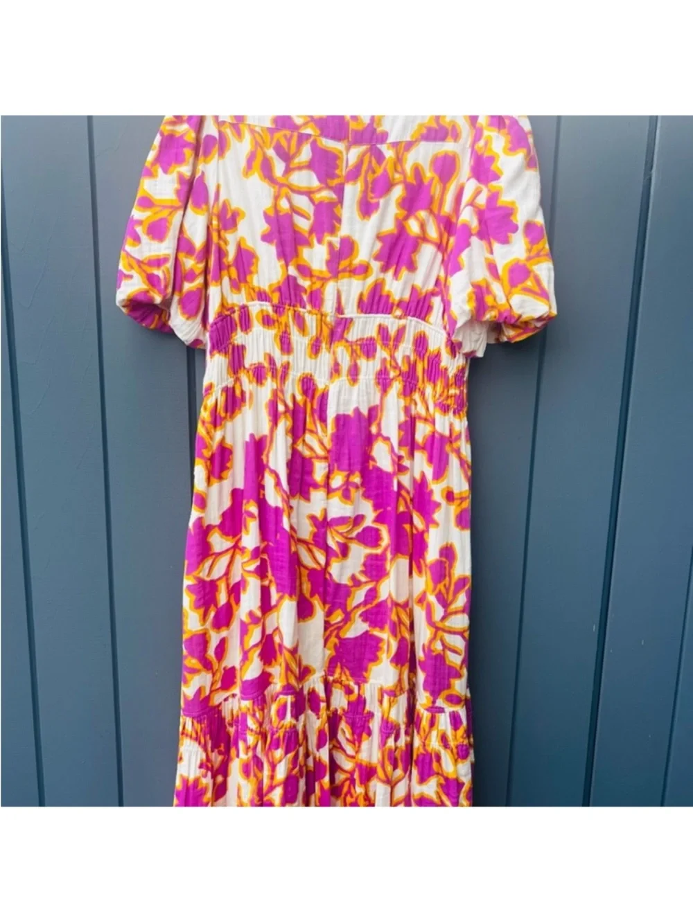 ME+EM Pink and Yellow Floral Smocked Midi Dress - Picture 11 of 13